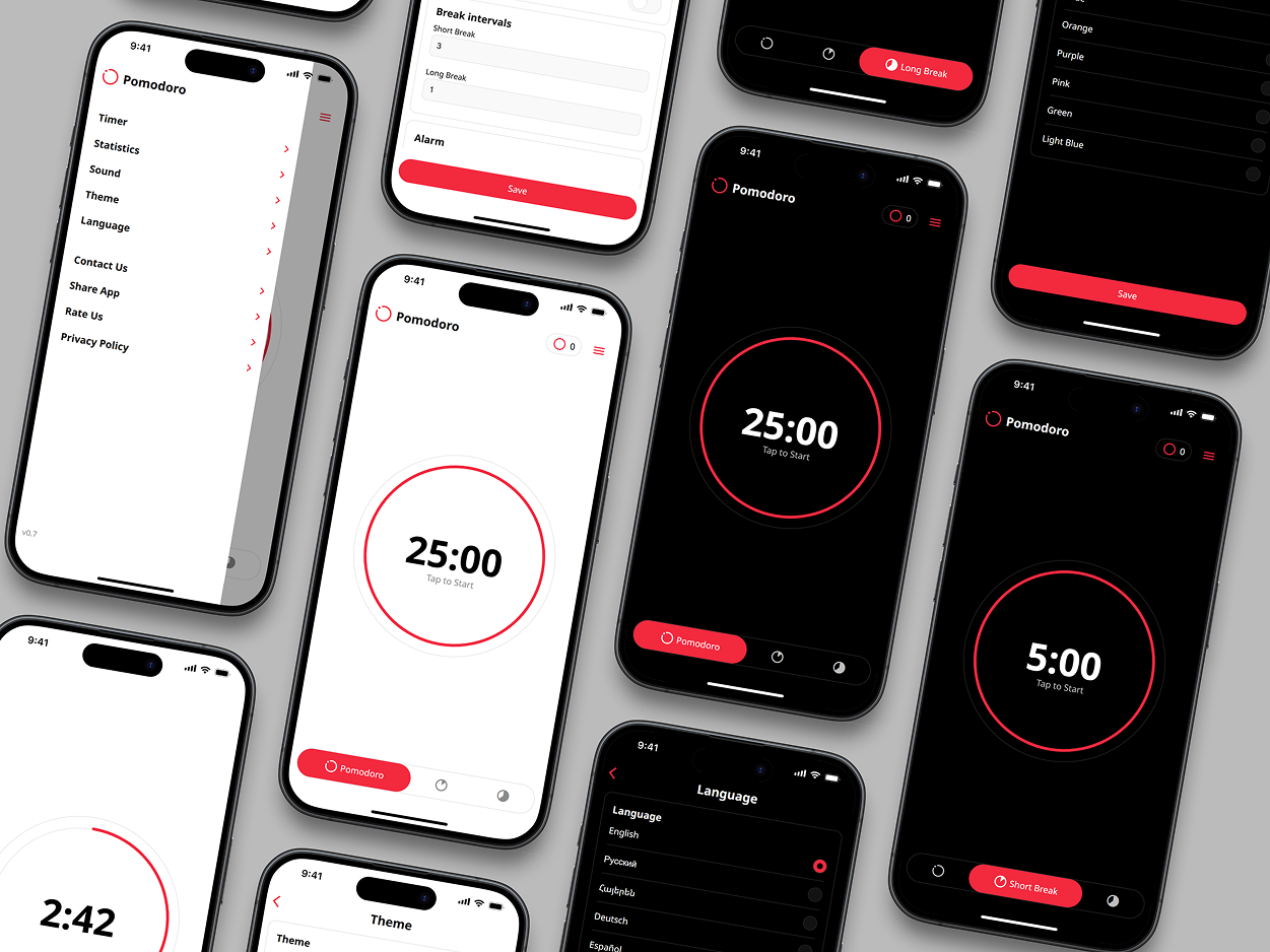 Pomodoro Timer - UI/UX Design Portfolio Project by Sargis Vardanyan