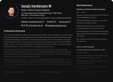 Sargis Vardanyan Resume Preview